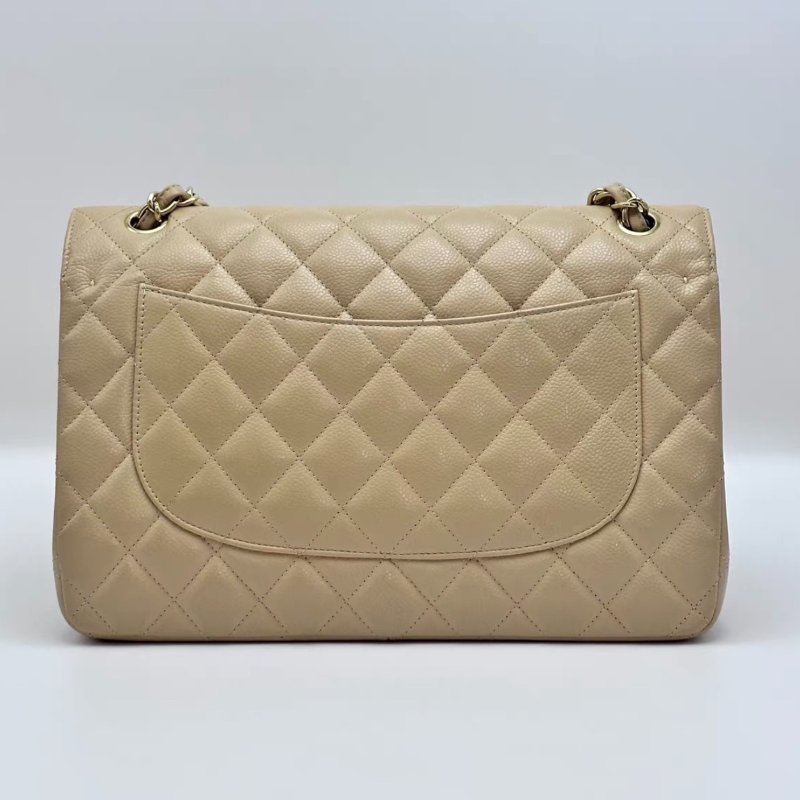 CHANEL 奶茶色金扣荔枝牛皮CF大號jumbo肩背斜背包30*19.5*8 98新配件塵袋-5