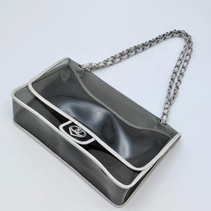 CHANEL 灰白拼愛心扣肩背斜背果凍包28*15*7 98新配件塵袋-2