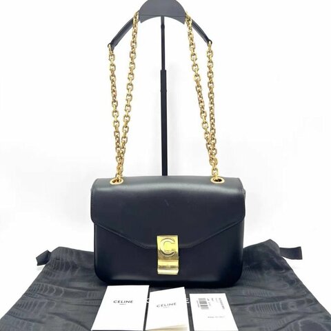 CELINE C bag黑金亮面牛皮肩背斜背22*14*7 98新配件塵袋