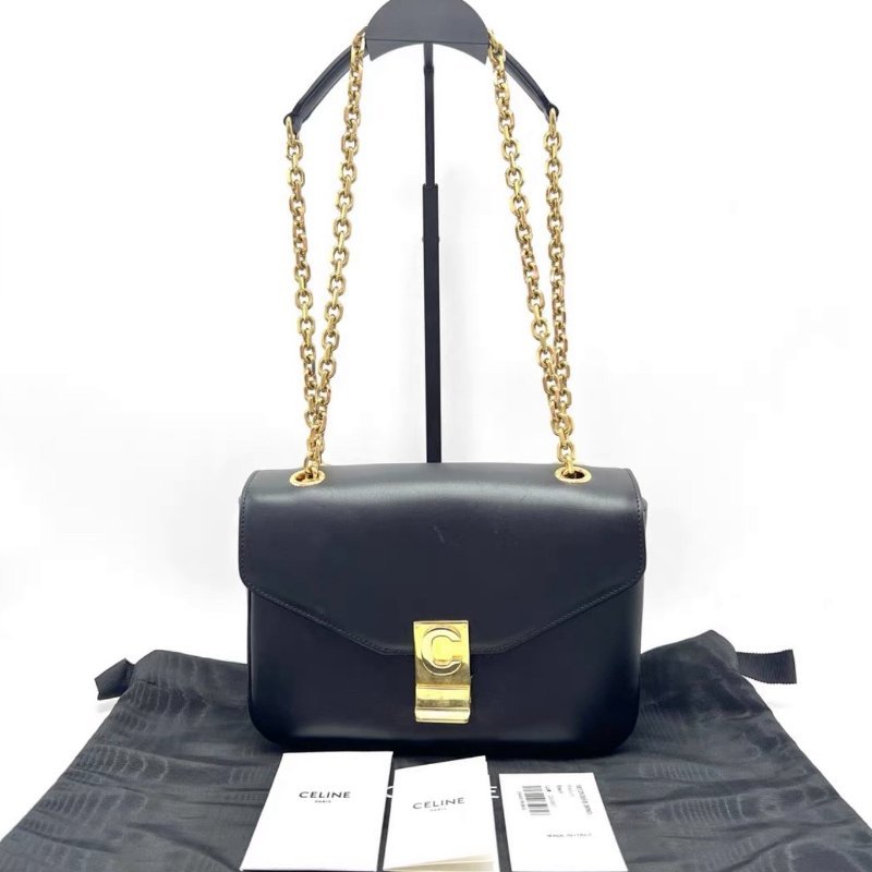 CELINE C bag黑金亮面牛皮肩背斜背22*14*7 98新配件塵袋-0