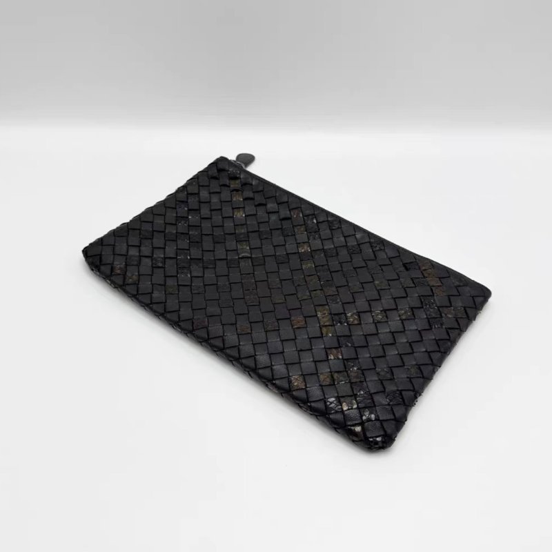BV 黑色蛇皮紋編織拉鍊手拿包24*15*1 98新 配件塵袋-4