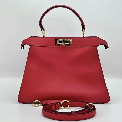 FENDI Peekaboo紅金中號手提斜背包33*24*11 98新配件塵袋