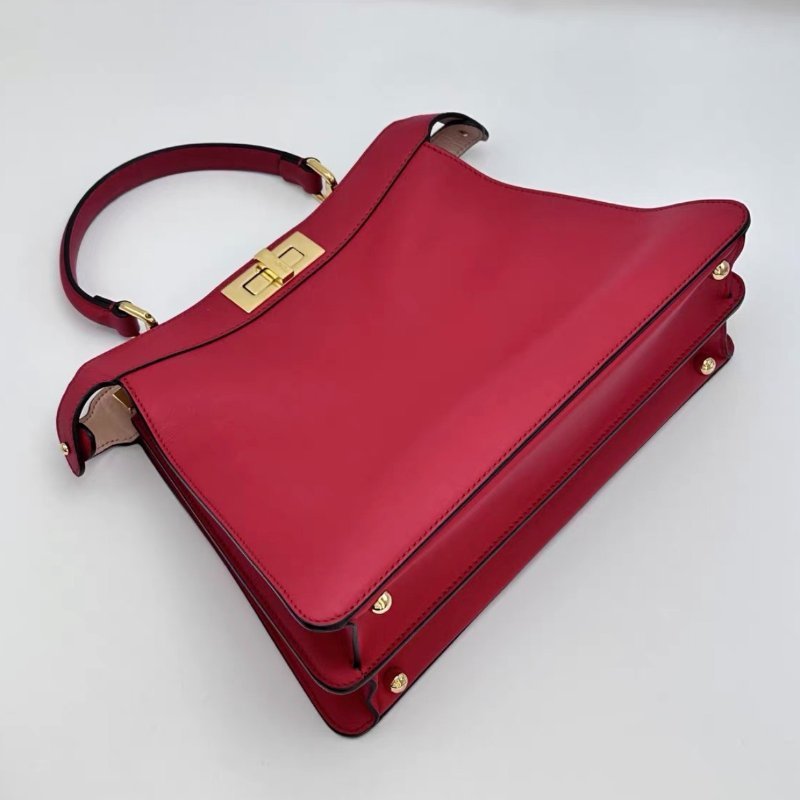 FENDI Peekaboo紅金中號手提斜背包33*24*11 98新配件塵袋-4