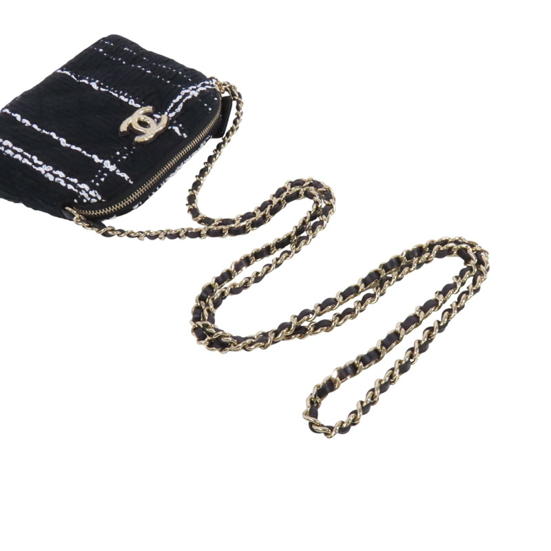 CHANEL 斜紋軟呢Chain Shoulder Bag金扣鏈帶肩背袋-6