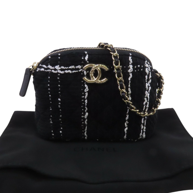 CHANEL 斜紋軟呢Chain Shoulder Bag金扣鏈帶肩背袋-9