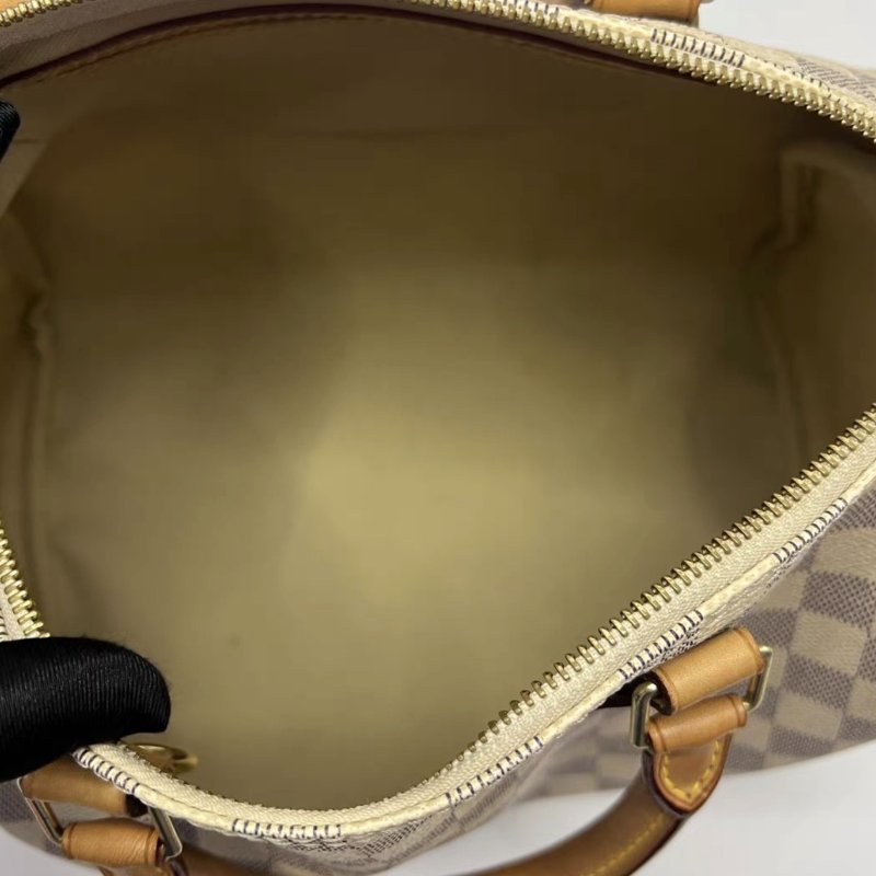 LV speedy30白棋盤格手提包30*20*17 98新配件絲巾塵袋-1