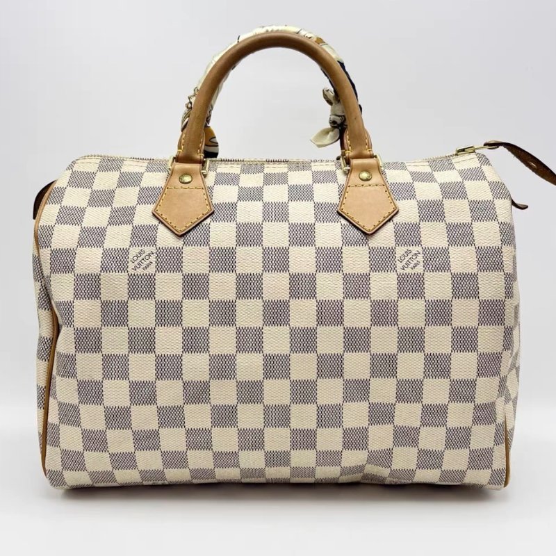 LV speedy30白棋盤格手提包30*20*17 98新配件絲巾塵袋-5