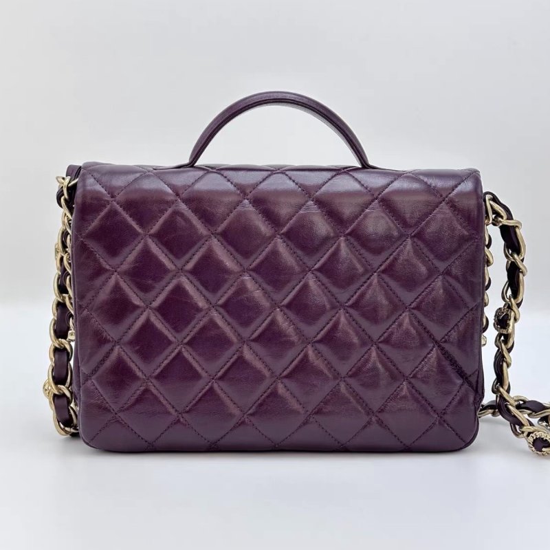 CHANEL 24A手工坊油蠟皮酒紅金扣單肩郵差包25*16**5 全新閒置配件盒子塵袋購證-5