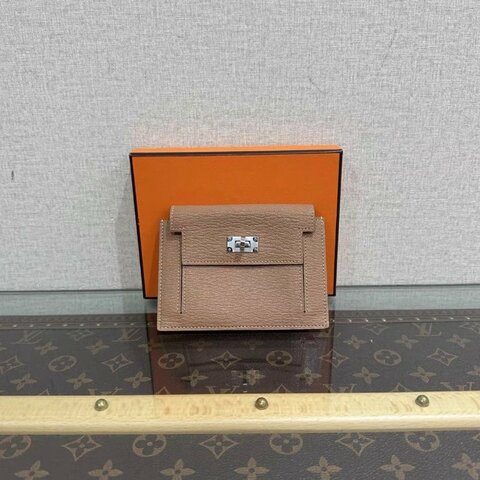 HERMES 雀木色銀扣Kellypocket短款錢包13*10 98新配件盒子塵袋