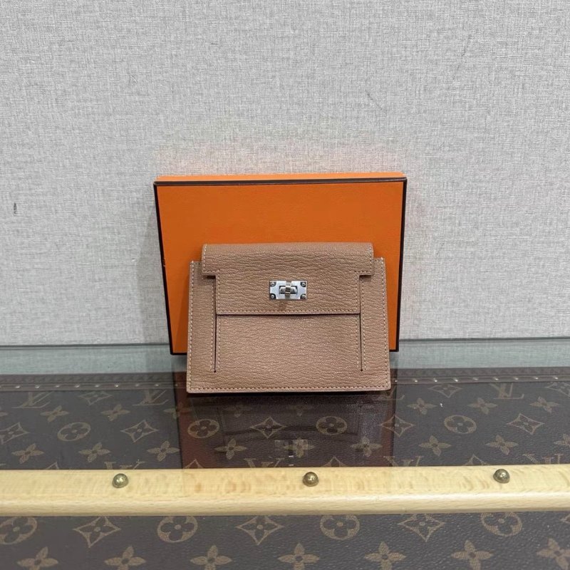 HERMES 雀木色銀扣Kellypocket短款錢包13*10 98新配件盒子塵袋-0
