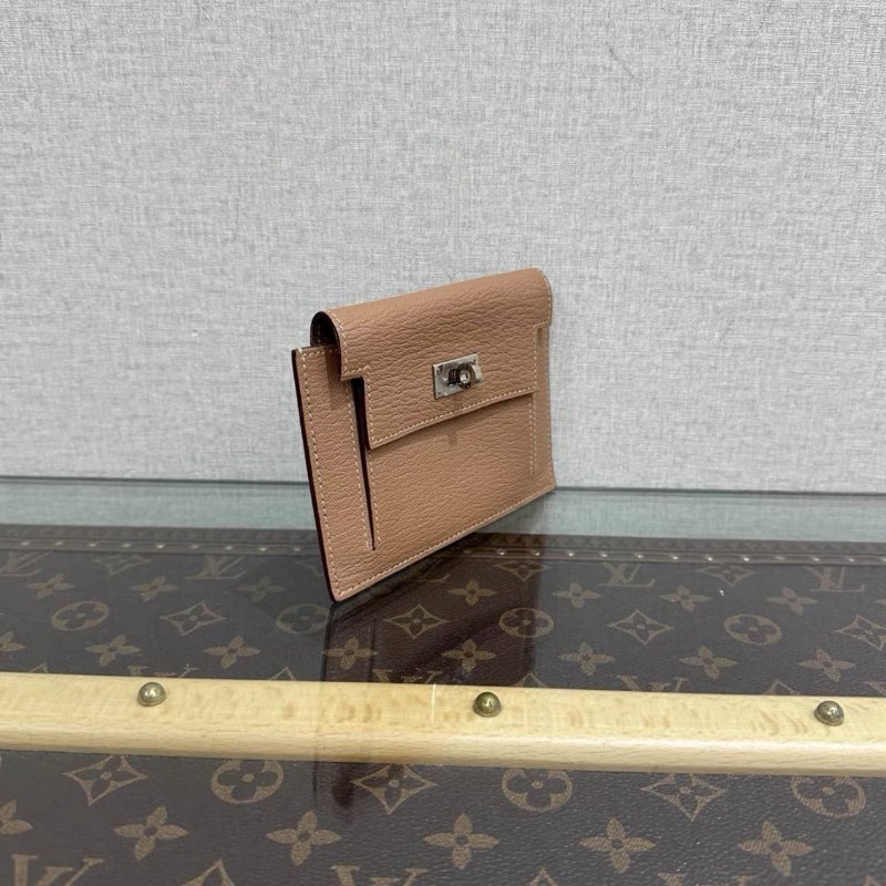 HERMES 雀木色銀扣Kellypocket短款錢包13*10 98新配件盒子塵袋-1