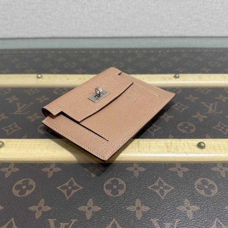HERMES 雀木色銀扣Kellypocket短款錢包13*10 98新配件盒子塵袋-2