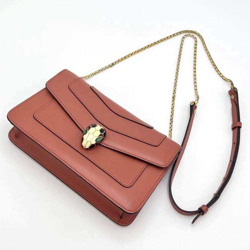 BVLGARI 橘色 Serpenti Forever蛇頭肩背斜背包22*13*5 98新配件塵袋鏡子保卡-2