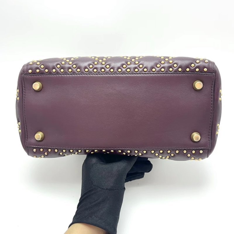 DIOR 酒紅色鉚釘五格黛妃肩背斜背包25*20*12 98新配件塵袋-3