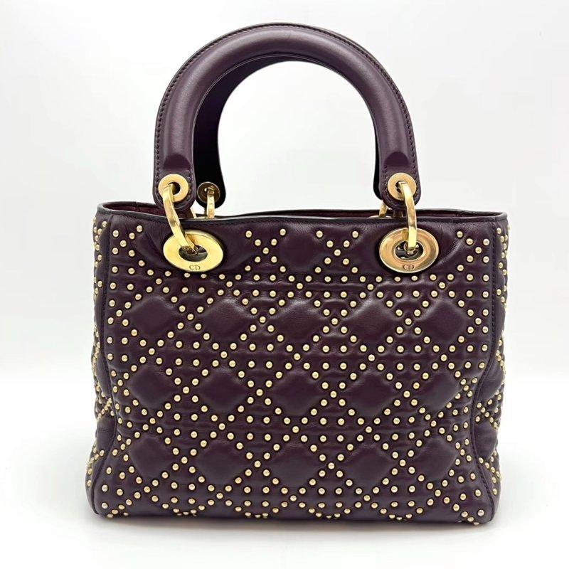 DIOR 酒紅色鉚釘五格黛妃肩背斜背包25*20*12 98新配件塵袋-5