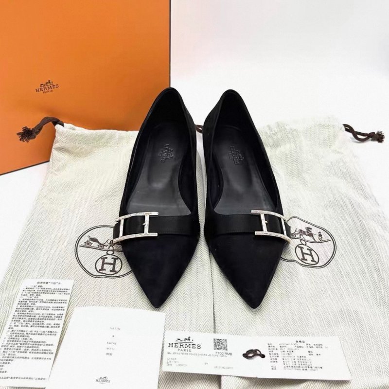 HERMES 黑色H平底鞋37號 98新配件盒子塵袋-0