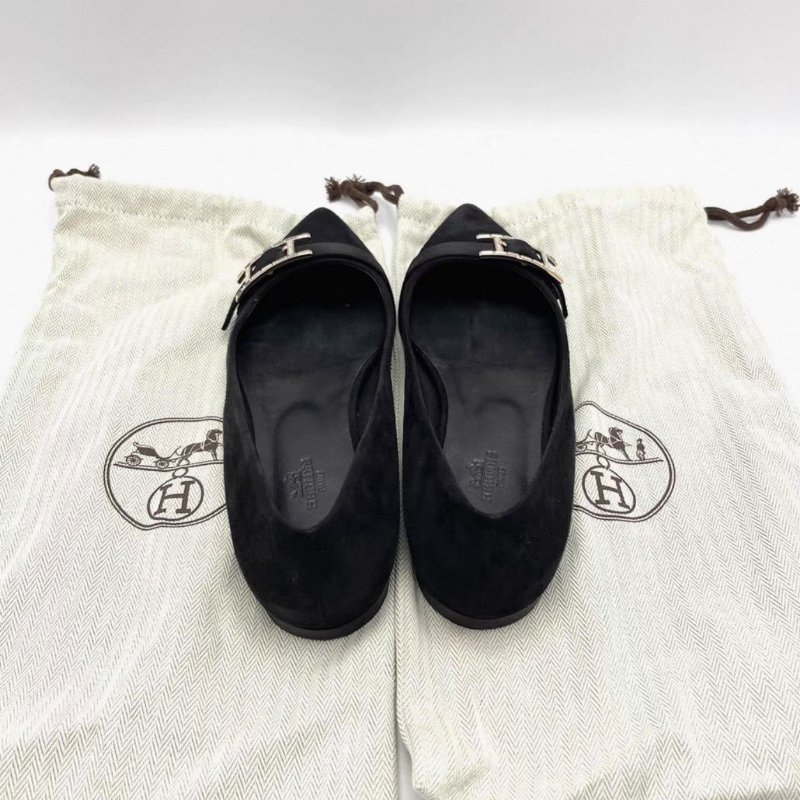 HERMES 黑色H平底鞋37號 98新配件盒子塵袋-2