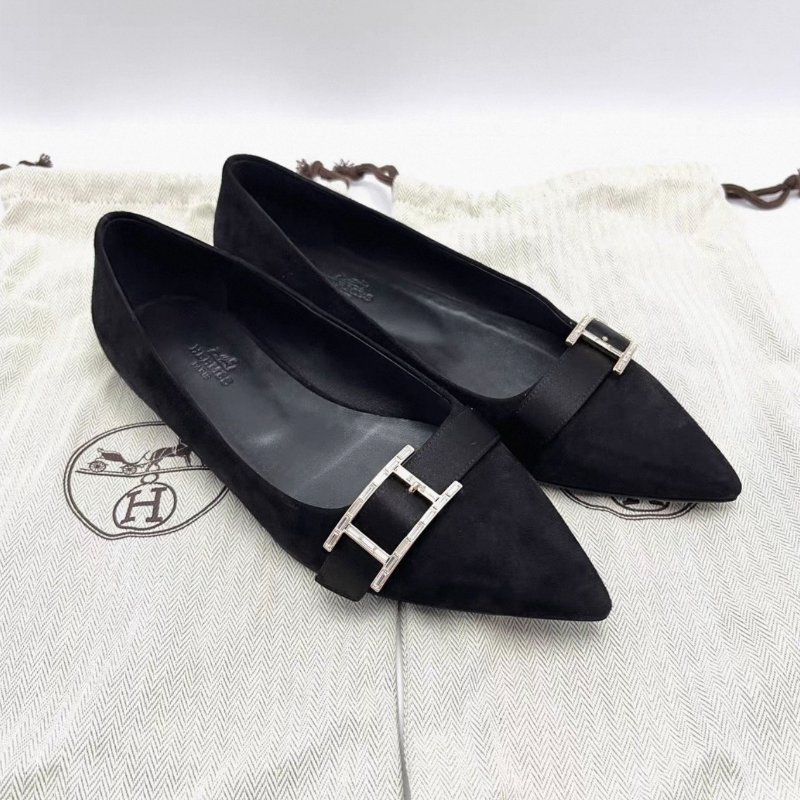 HERMES 黑色H平底鞋37號 98新配件盒子塵袋-3