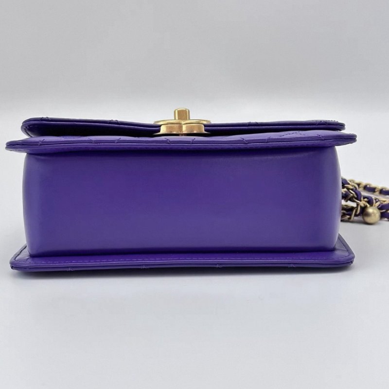 CHANEL 紫色雙金珠19肩背斜背鏈條包19*12*7 全新閒置配件盒子塵袋-3