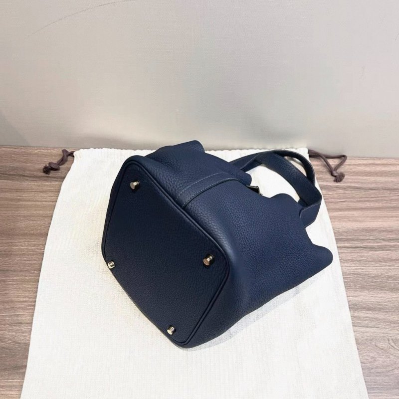 HERMES 午夜藍菜籃子22手提袋 22*22*18 99新 配件盒子塵袋購證吊牌 鎖鑰匙-2