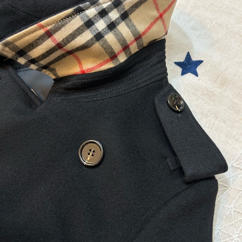 BURBERRY英國黑色羊絨大衣UK4-10