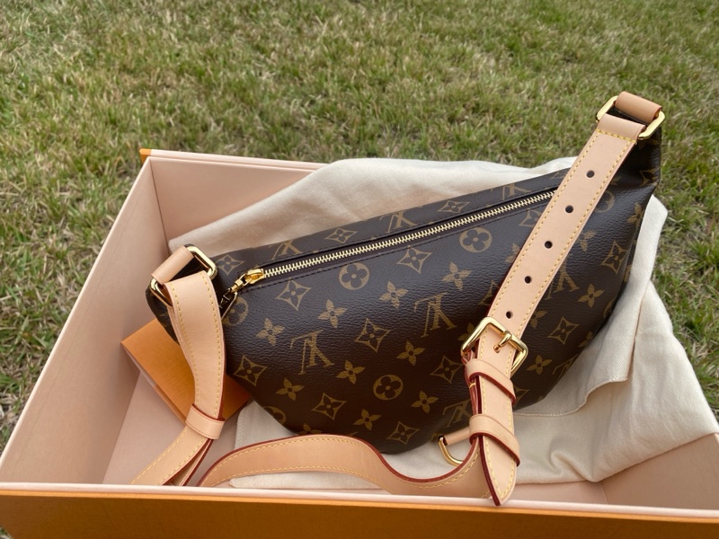 全新絕版LV老花BUMBAG MM MNG WN金釦第一代腰包胸口包M43644-3