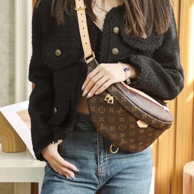 全新絕版LV老花BUMBAG MM MNG WN金釦第一代腰包胸口包M43644-18