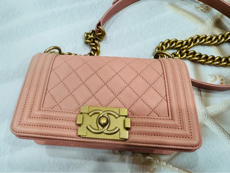 優質二手 Chanel 香奈兒 Chanel boy 20荔枝牛皮金鏈-1