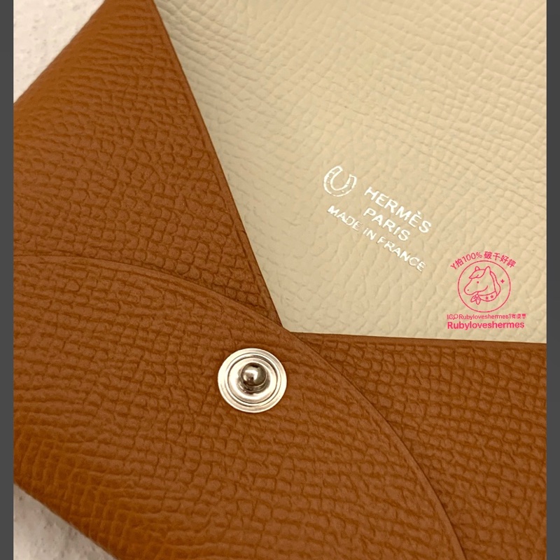 Rubyloveshermes1愛馬仕訂製款calvi金棕拼nata奶油白hermes馬蹄刻卡夾-4