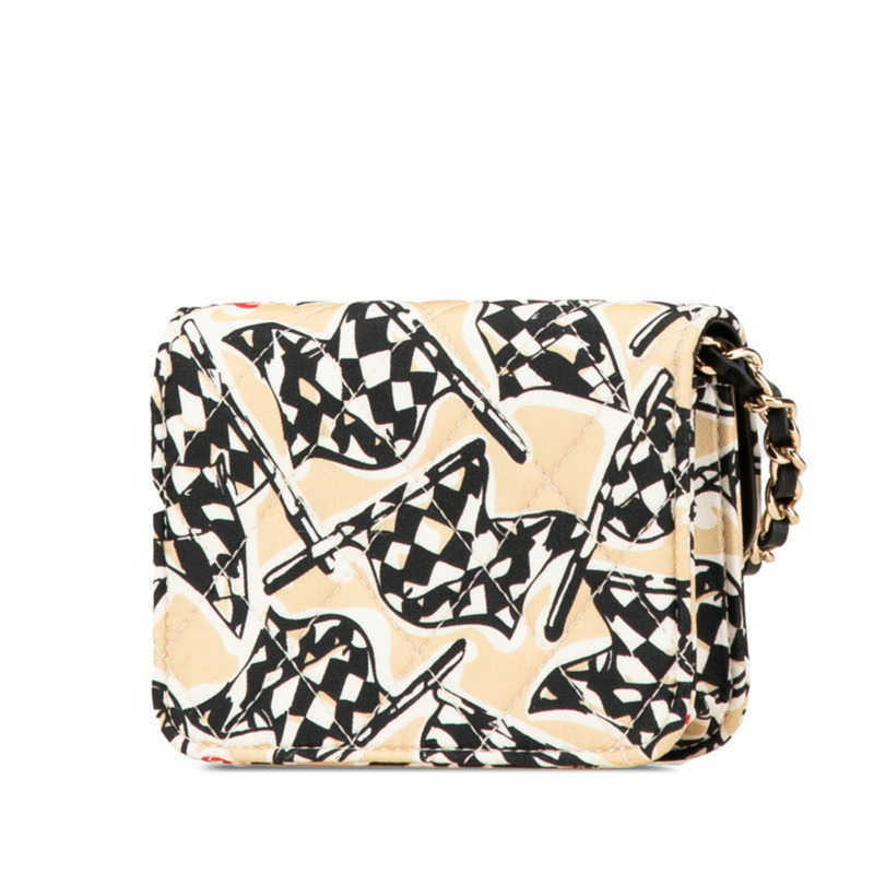 香奈兒 (CHANEL) 女士絎縫 Coco 標誌棋盤格紋迷你鏈條肩背包,米色和黑色帆布皮革款-1