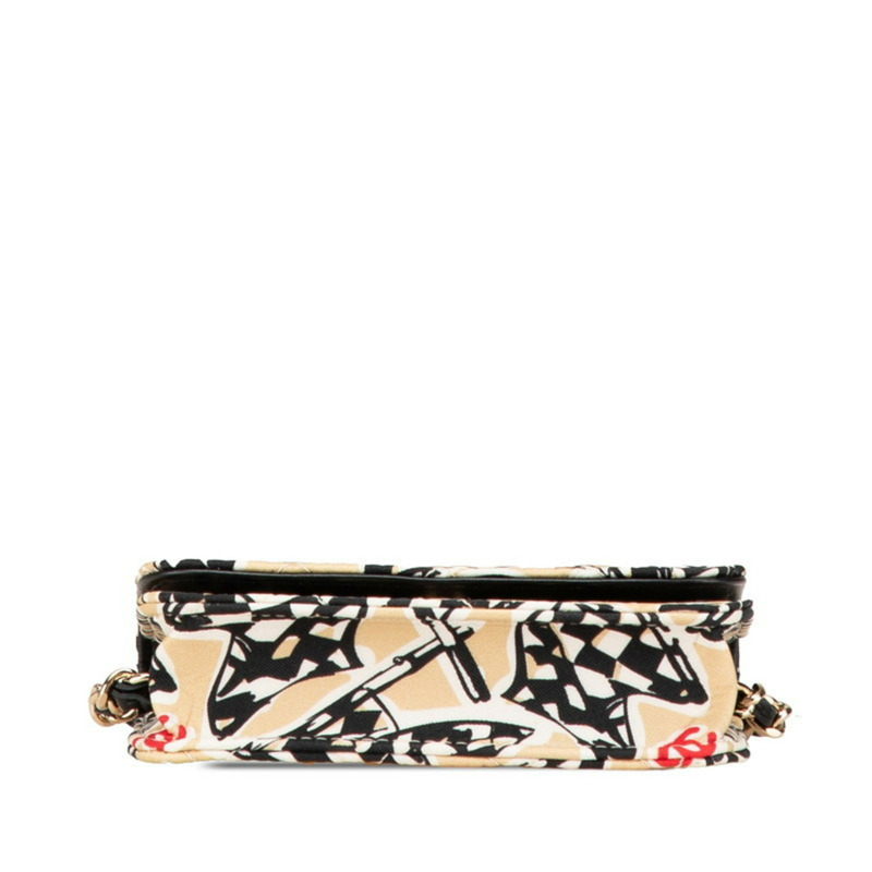 香奈兒 (CHANEL) 女士絎縫 Coco 標誌棋盤格紋迷你鏈條肩背包,米色和黑色帆布皮革款-2