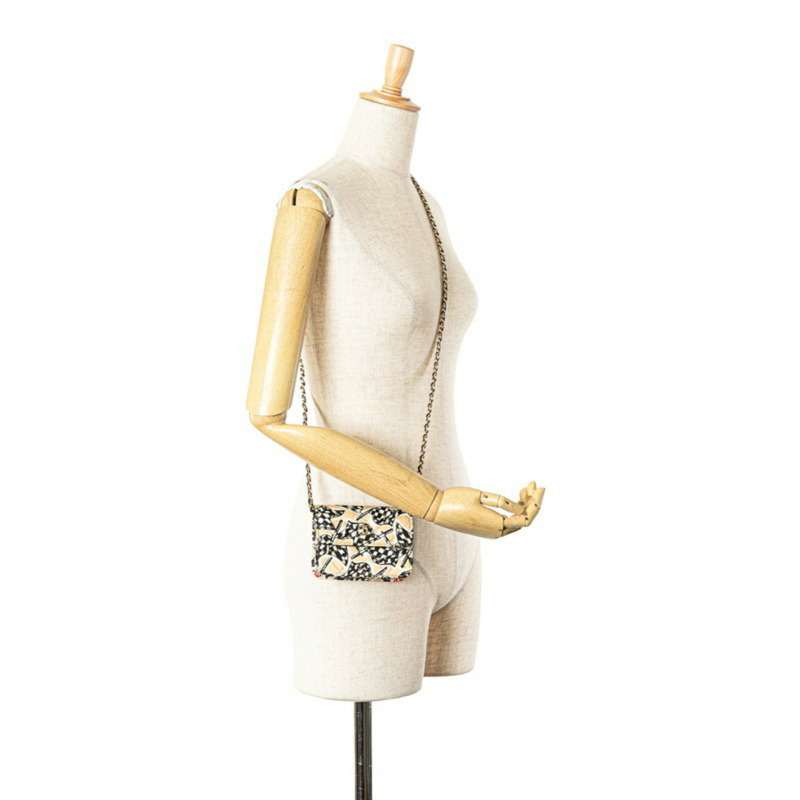 香奈兒 (CHANEL) 女士絎縫 Coco 標誌棋盤格紋迷你鏈條肩背包,米色和黑色帆布皮革款-10