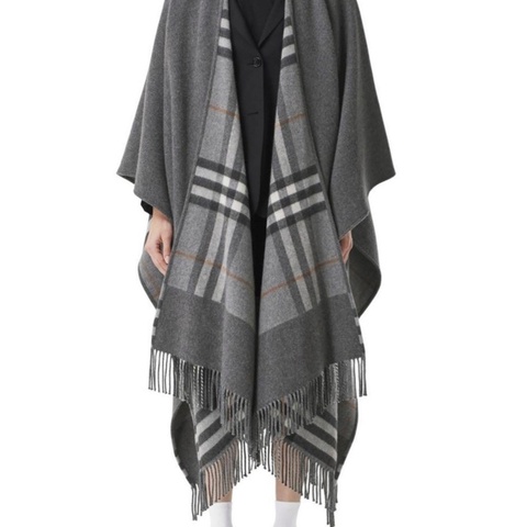 BURBERRY英國超長灰色羊絨混紡披肩斗篷