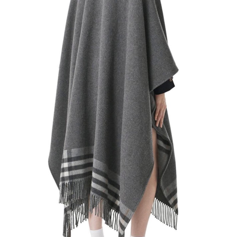 BURBERRY英國超長灰色羊絨混紡披肩斗篷-1