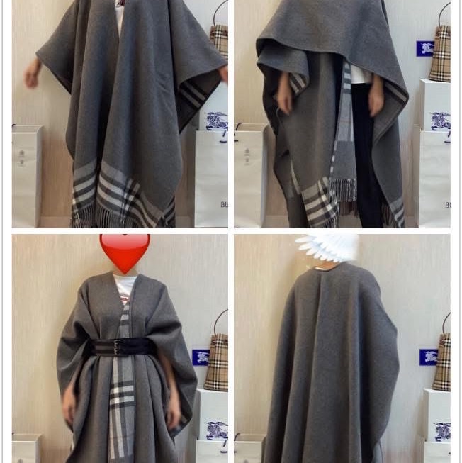 BURBERRY英國超長灰色羊絨混紡披肩斗篷-2