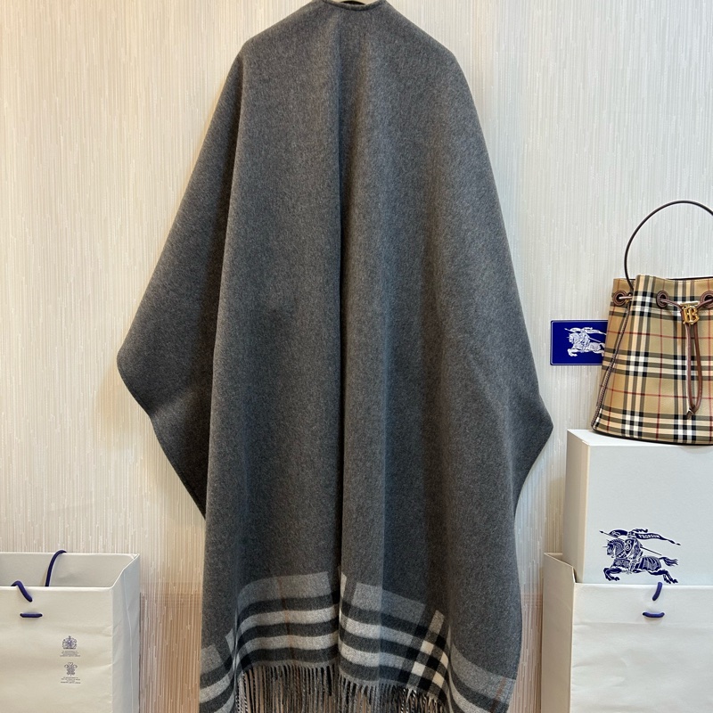 BURBERRY英國超長灰色羊絨混紡披肩斗篷-5