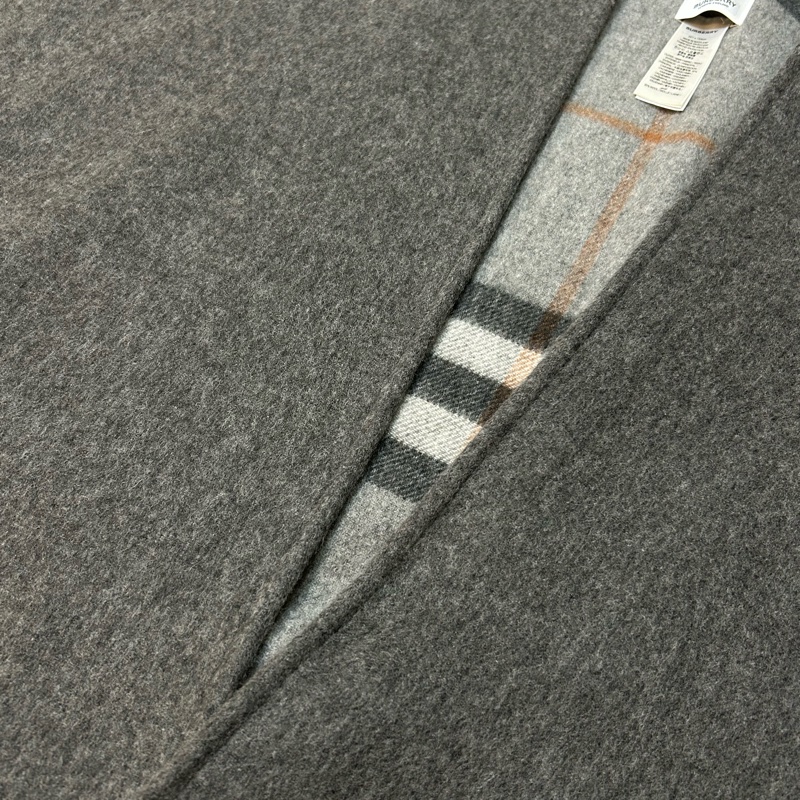 BURBERRY英國超長灰色羊絨混紡披肩斗篷-6