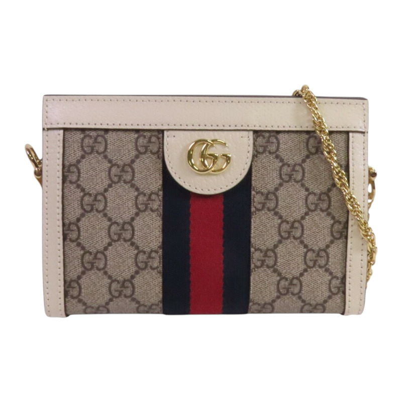 GUCCI 塗層帆布Ophidia金扣鏈帶肩背袋-0