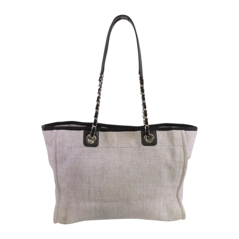 CHANEL 帆布Small Deauville Tote Bag銀扣鏈帶肩背袋-1