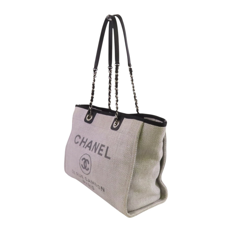 CHANEL 帆布Small Deauville Tote Bag銀扣鏈帶肩背袋-2
