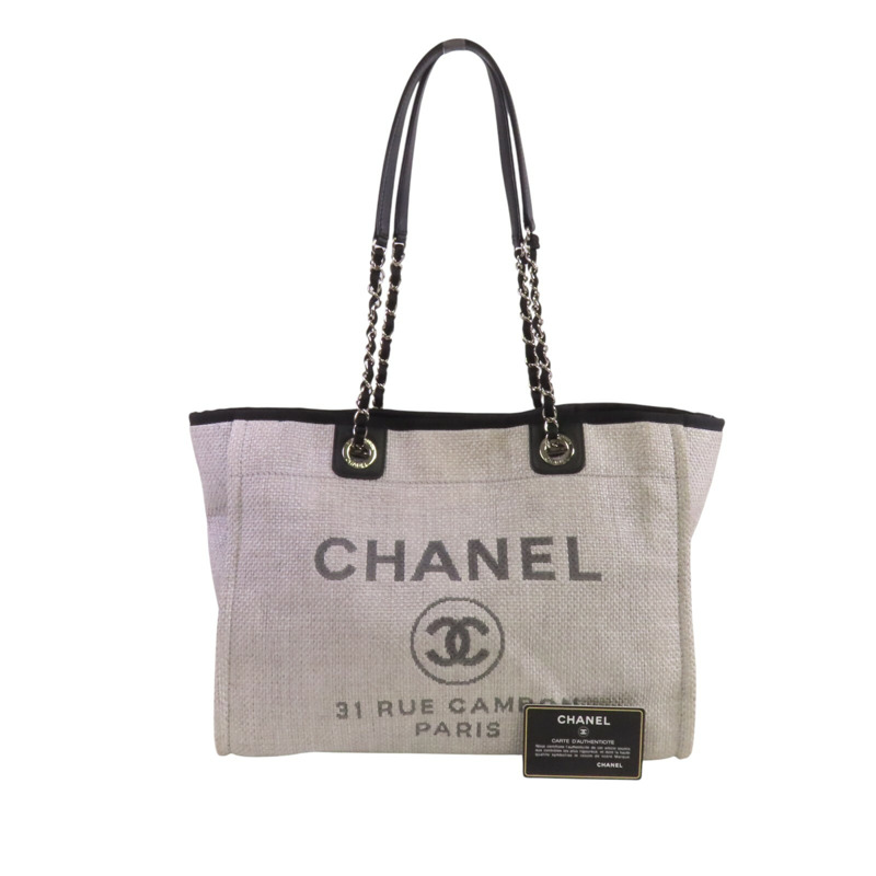 CHANEL 帆布Small Deauville Tote Bag銀扣鏈帶肩背袋-9