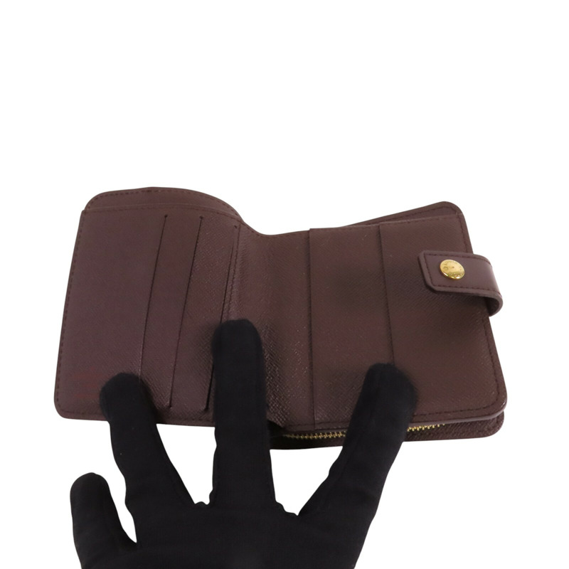 LOUIS VUITTON Damier Ebene Compact Zip Wallet金扣短錢包-4