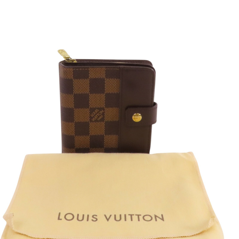 LOUIS VUITTON Damier Ebene Compact Zip Wallet金扣短錢包-9