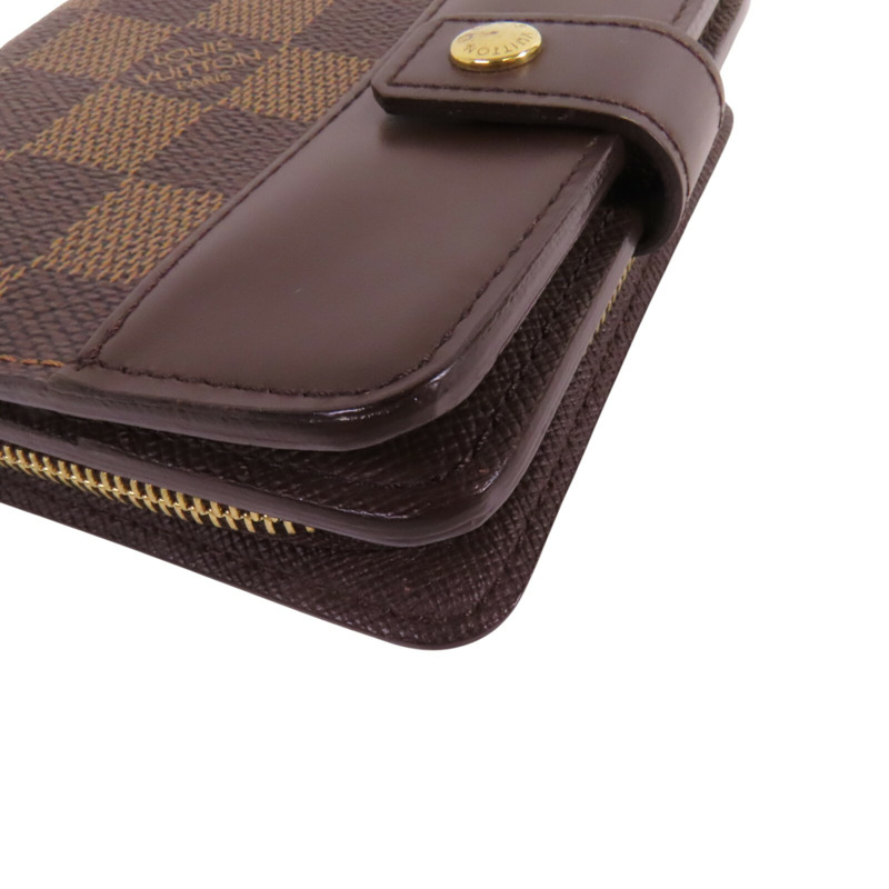 LOUIS VUITTON Damier Ebene Compact Zip Wallet金扣短錢包-11