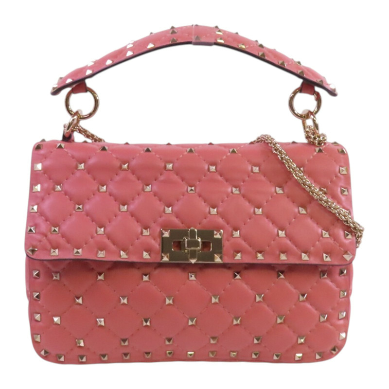 Valentino 羊皮皮革Rockstud Chain Shoulder Bag金扣手挽肩背兩用袋-0