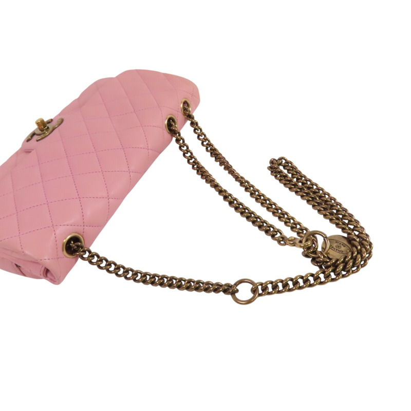 CHANEL 牛皮皮革Chain Shoulder金扣鏈帶肩背袋-7