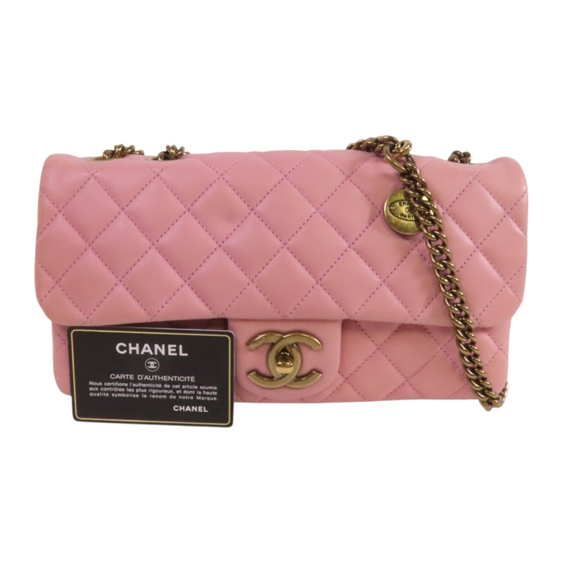 CHANEL 牛皮皮革Chain Shoulder金扣鏈帶肩背袋-9