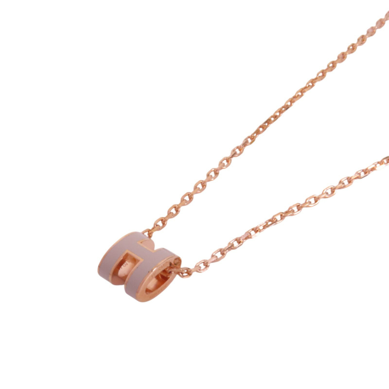 HERMES 金屬/琺瑯Pop H Mini Necklace金扣項鏈-3
