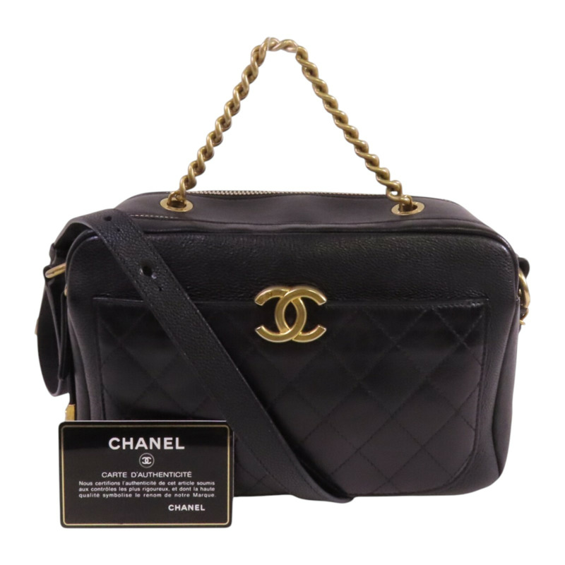 CHANEL 牛皮皮革Chain 2Way Shoulder Bag金扣鏈帶手挽肩背兩袋-9