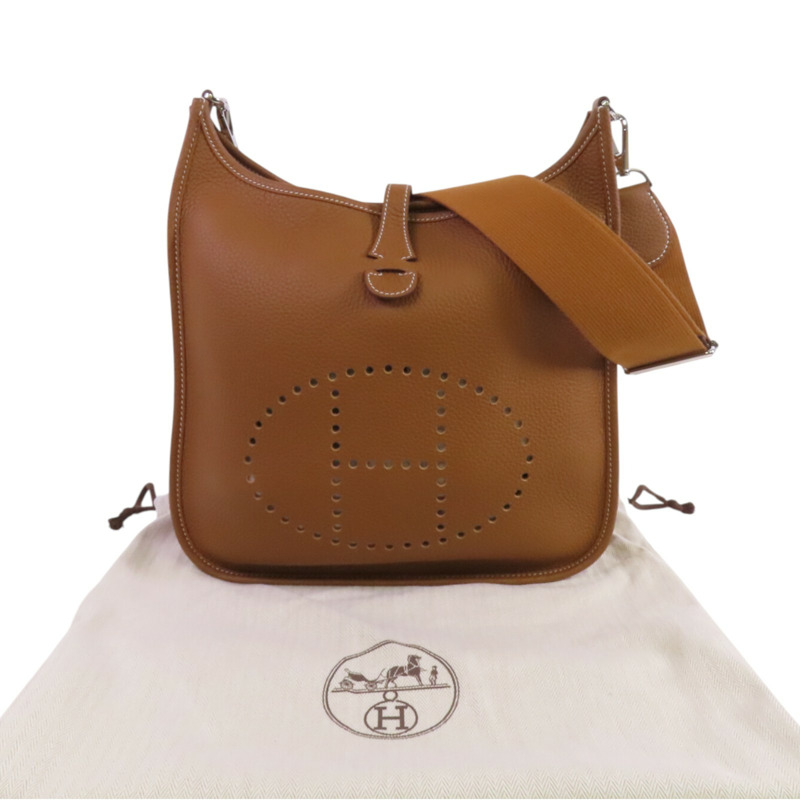 HERMES Clemence皮革Evelyne PM銀扣肩背袋-9